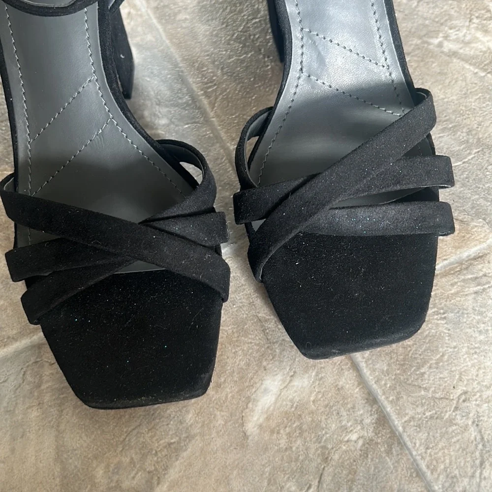 Franco Sarto Black Suede Block Damalis Sandal Heels 6.5